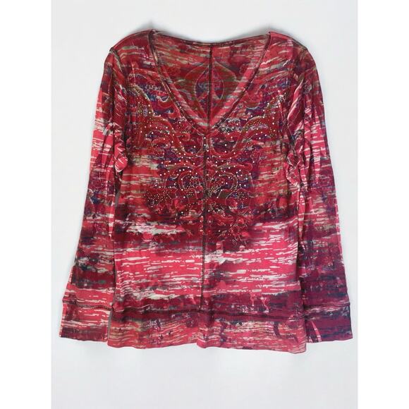 Whimsygoth Y2K Rock Glam Ribbed Rhinestone 2000s Top XL Boho Phoebe Buffay Style - Picture 1 of 6